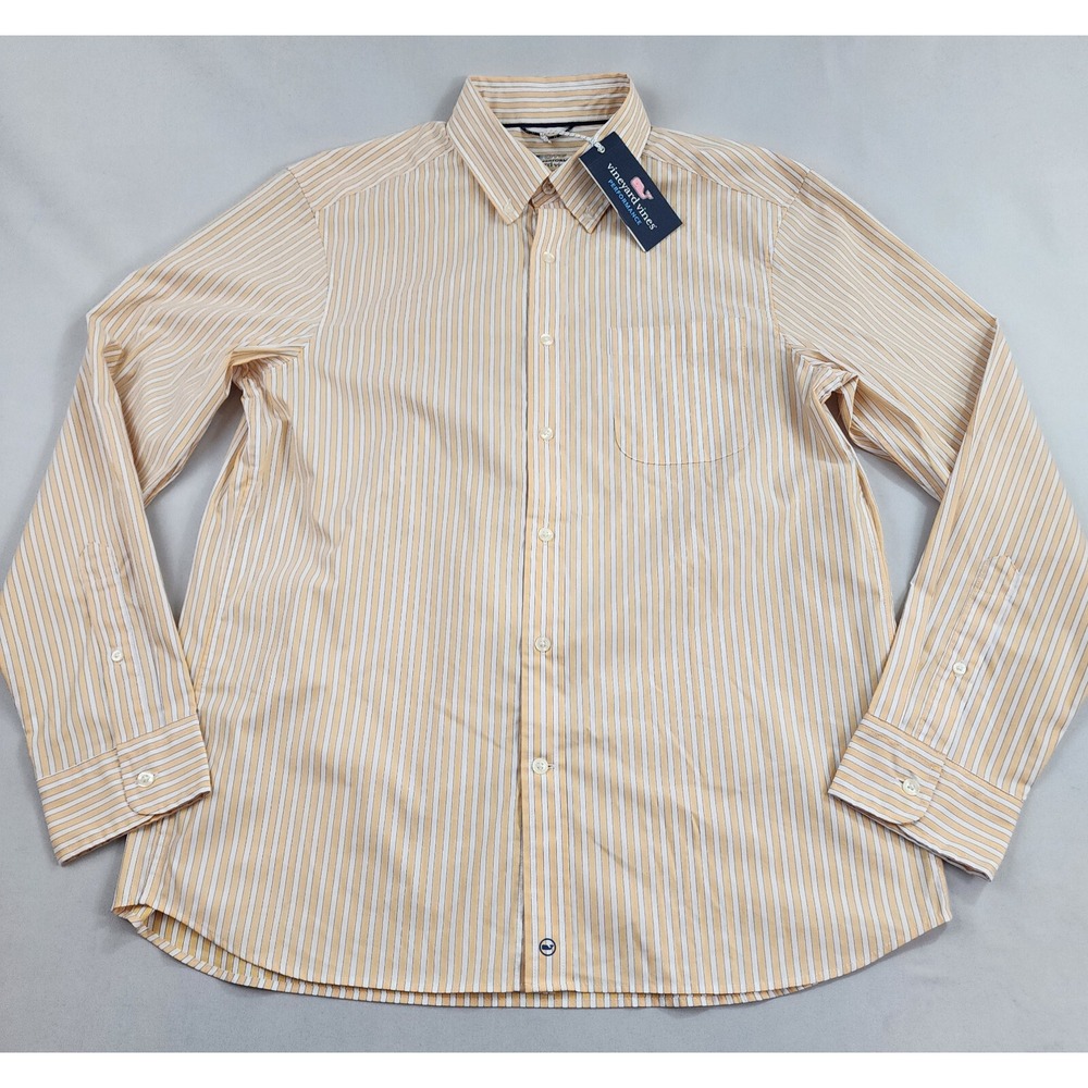 Vineyard Vines Performance Shirt Mens Medium Orange Striped OTG Woven SRS49999